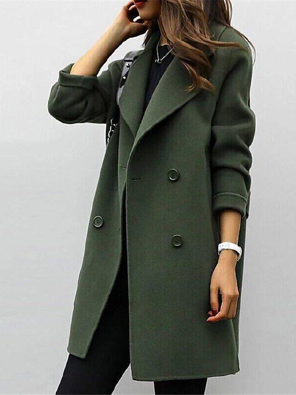 Close up view of the olive green trench coat design