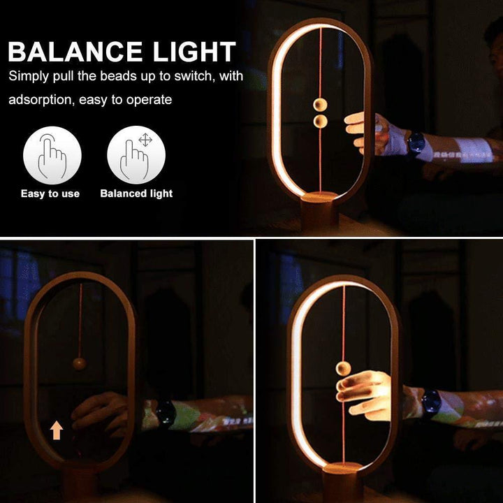 Energy-efficient LED desk lamp showcasing a unique curved design and smooth wooden finish.