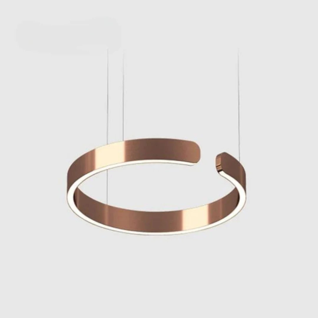 Close-up of the HaloRing modern circle LED pendant light in rosegold finish