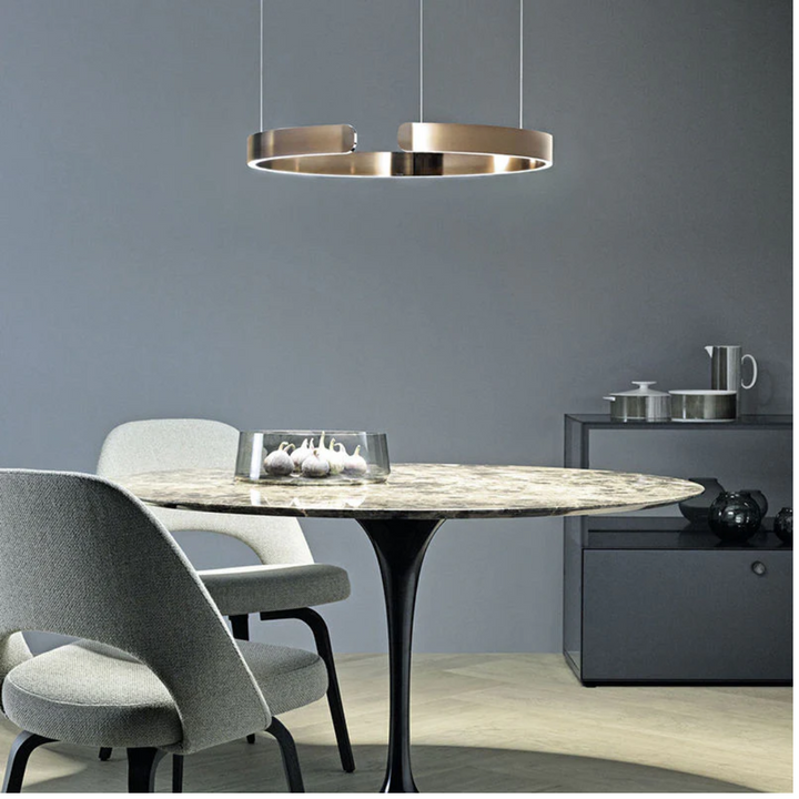 HaloRing modern circle LED pendant light installed in a contemporary dining room