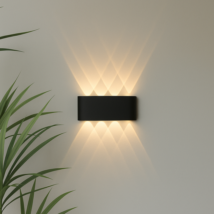 Versatile home decor wall light casting upward and downward illumination beams