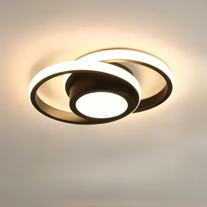 Detailed angle of the double ring lamp highlighting quality metal finish