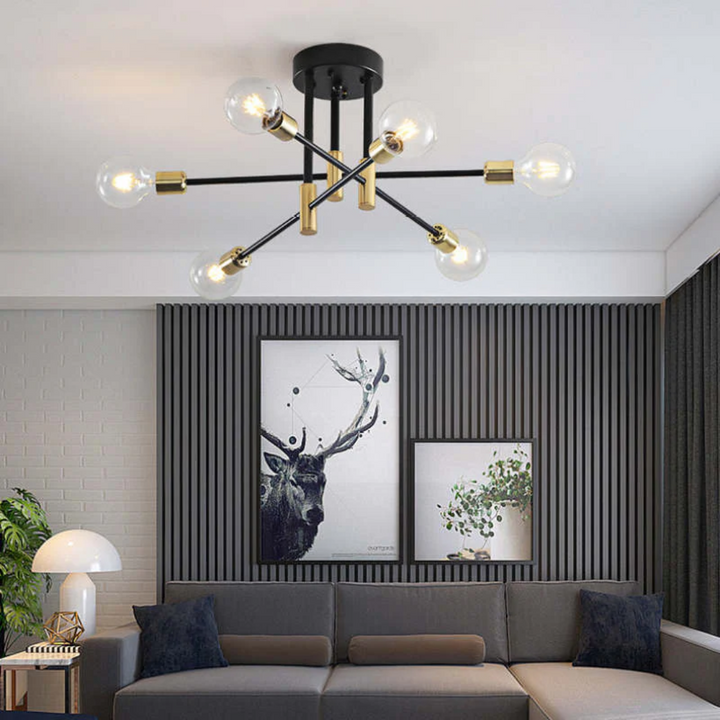 Home improvement concept featuring contemporary ceiling light fixture lit up