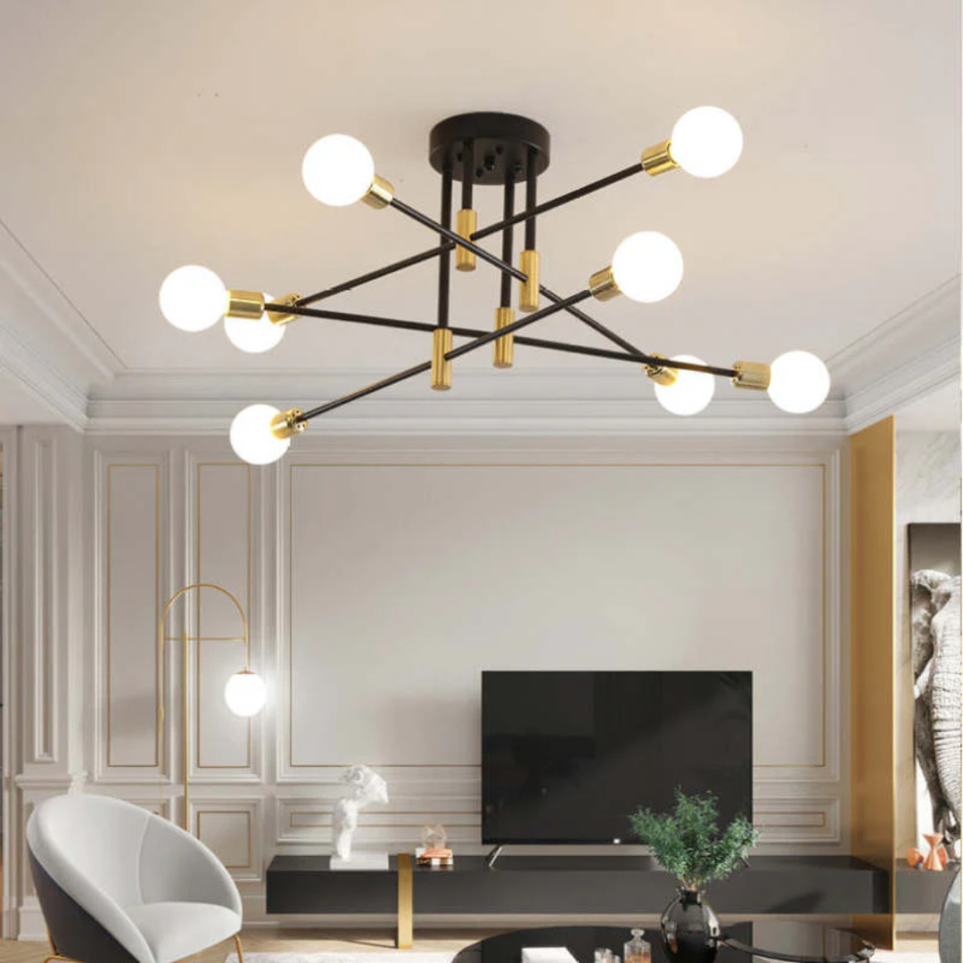 Detailed shot of the decorative gold and black LED lighting hardware