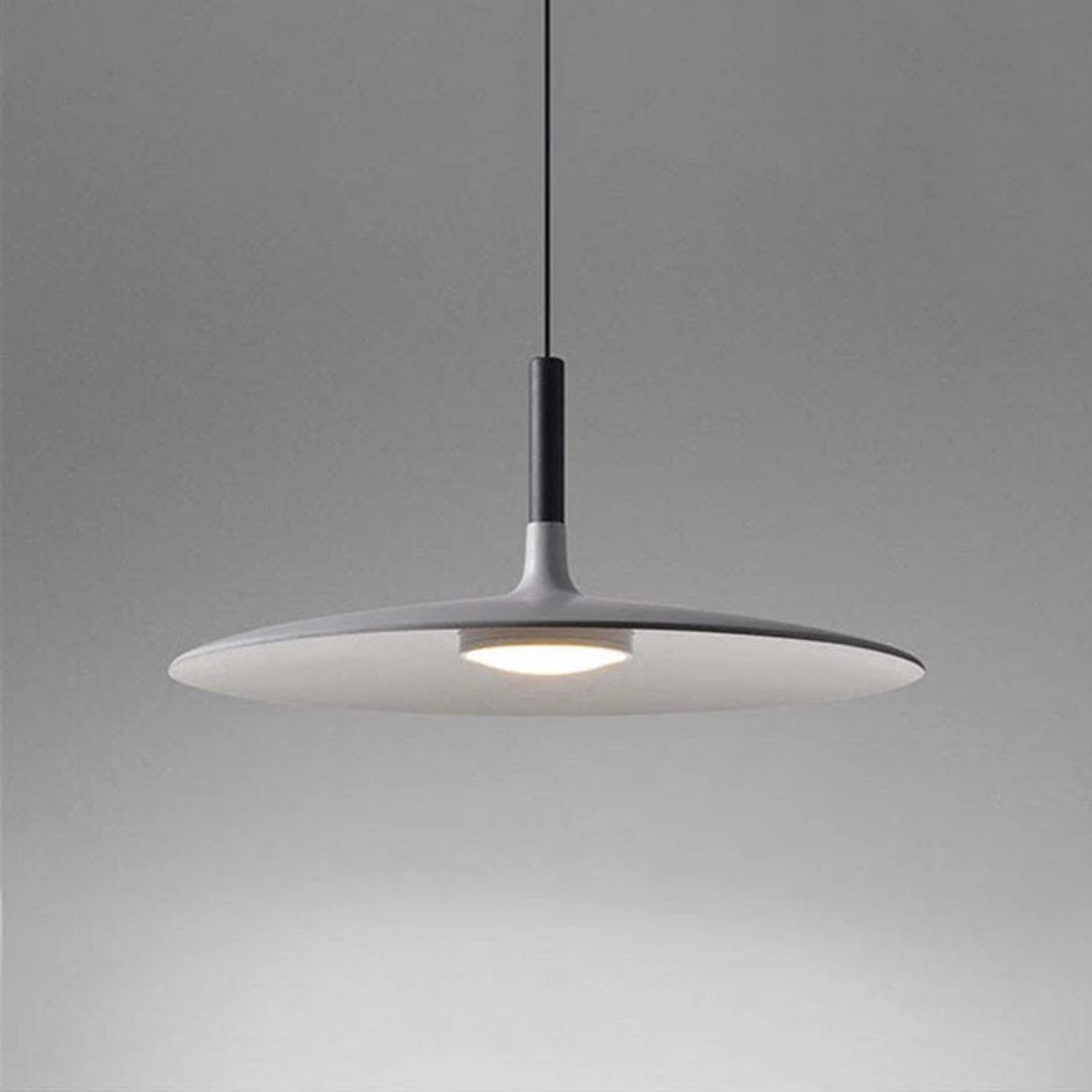 Light gray modern LED pendant light against a neutral background