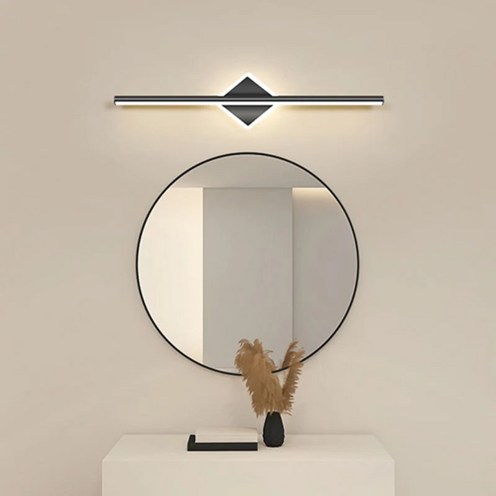 Modern LED wall lamp installed as chic bathroom lighting