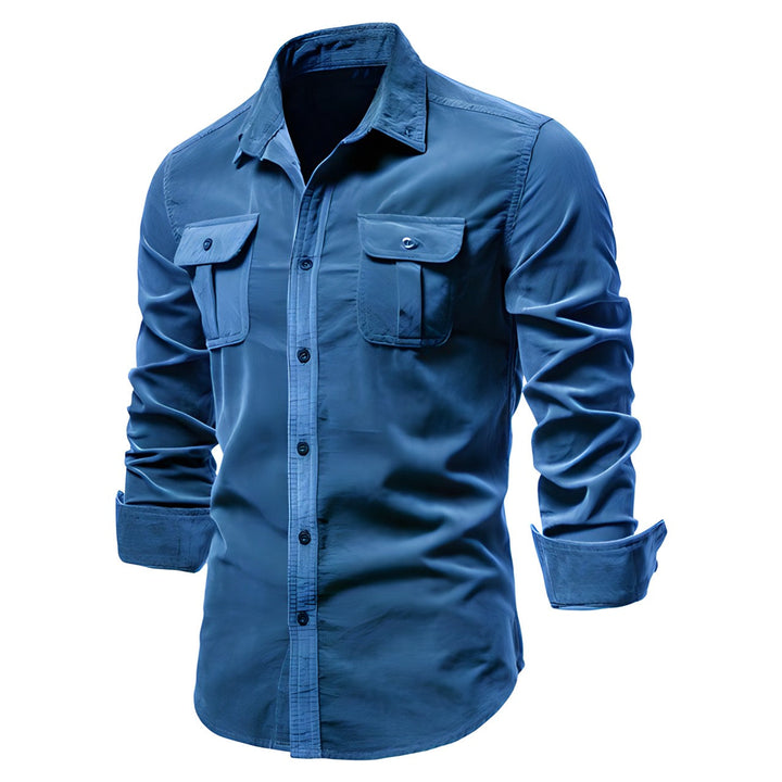 Back view of mens fashion button down shirt with tailored fit