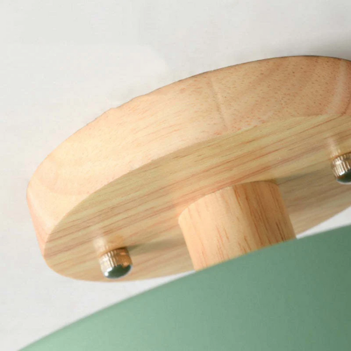 Angle view of the wooden canopy and secure mounting hardware