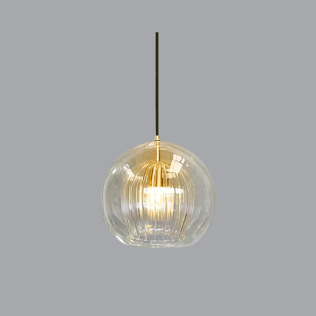 Warm ambient glow from the modern lamp illuminating a cozy interior space