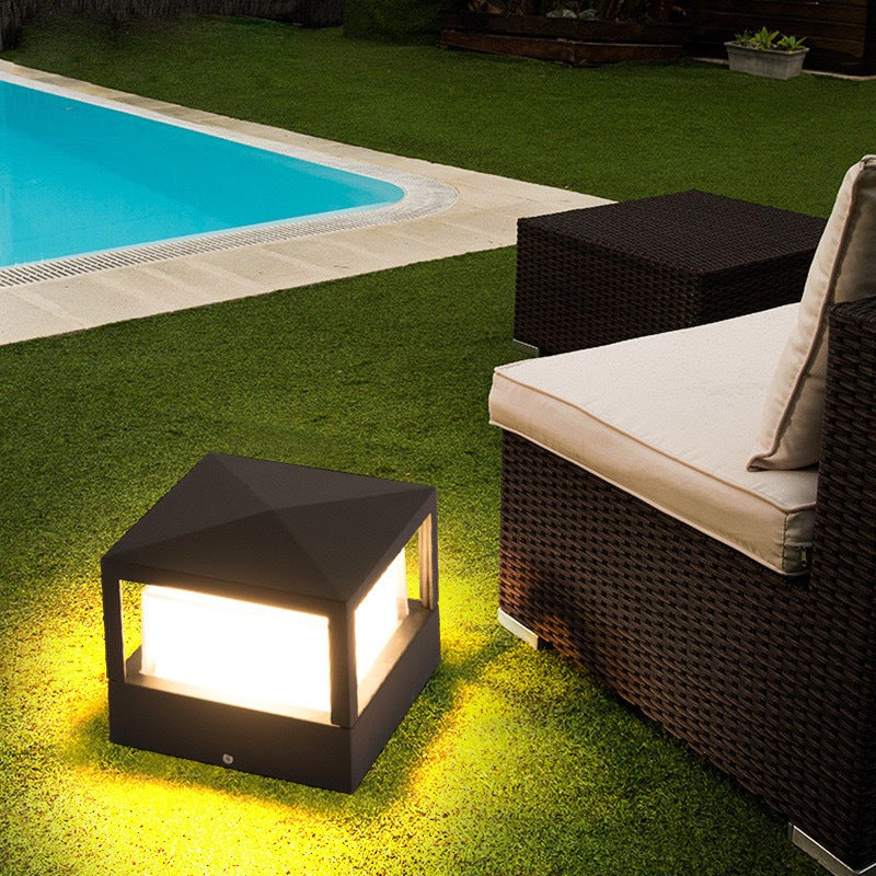 Side profile of modern aluminium LED outdoor light showing weather resistant build