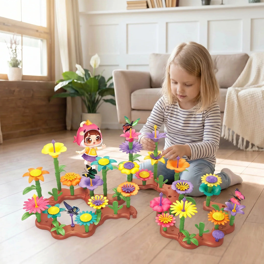 Educational flower garden building toy set for kids developing fine motor skills