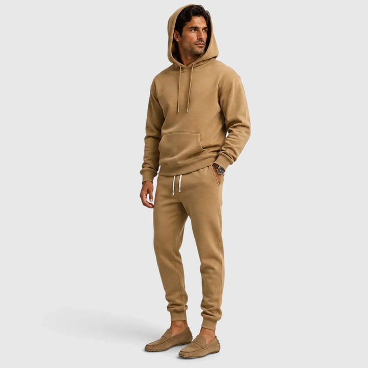 Mens lounge set hoodie and joggers in grey view from side
