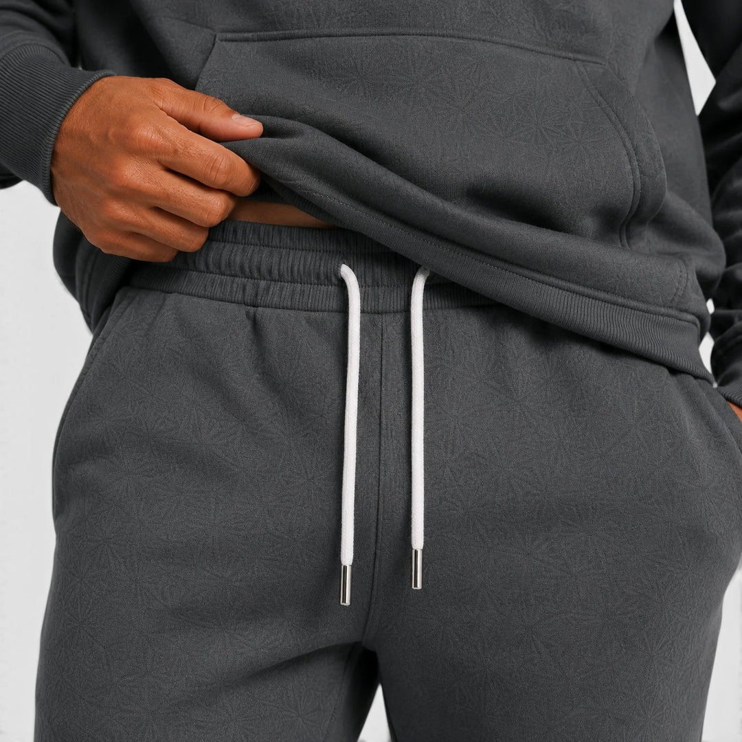 Mens loungewear two piece set back view of hoodie