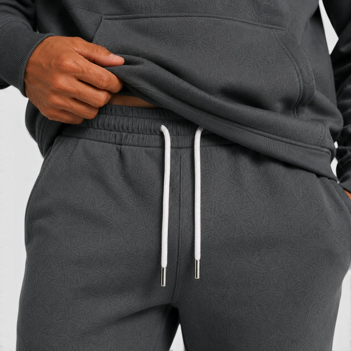 Mens loungewear two piece set back view of hoodie