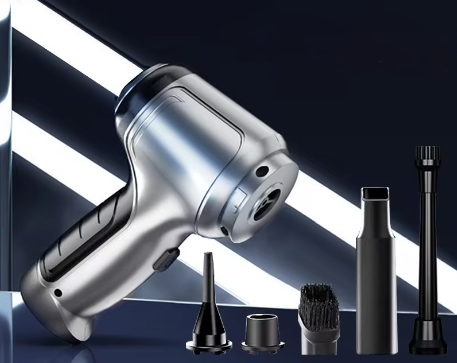 Mini wireless car vacuum with attachments cleaning tight spaces and car seats efficiently