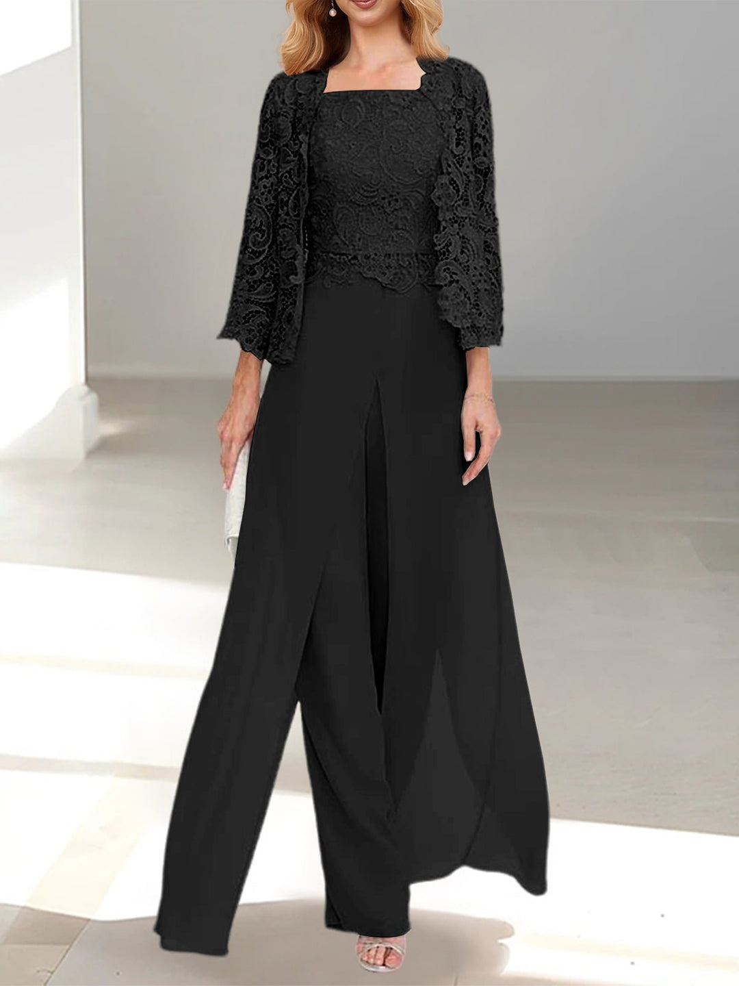 Modern wedding attire pantsuit with long sleeve jacket