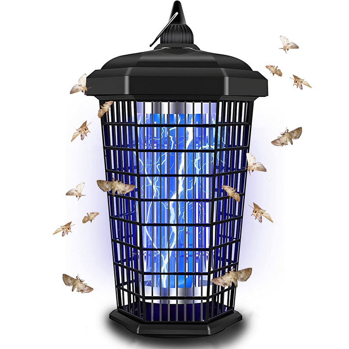 Ultrasonic UV moth and insect repeller device glowing with blue light