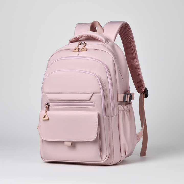 Back view of travel backpack with padded straps and ergonomic breathable mesh