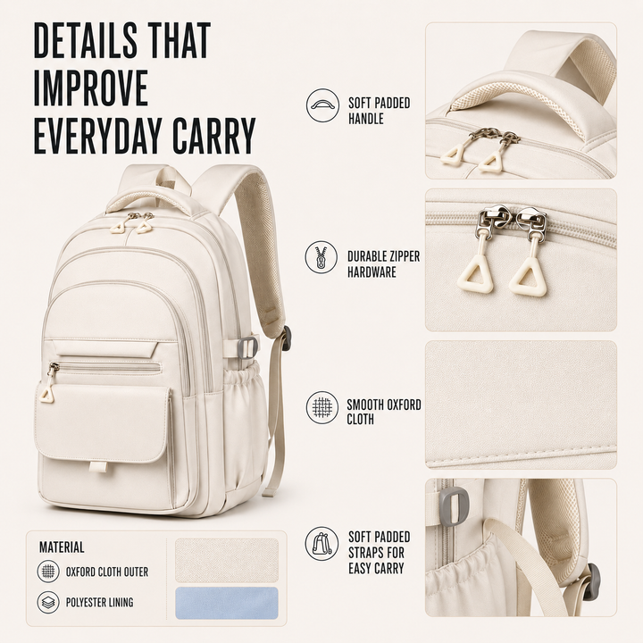 Unisex travel laptop backpack worn by model, showing casual daily fit