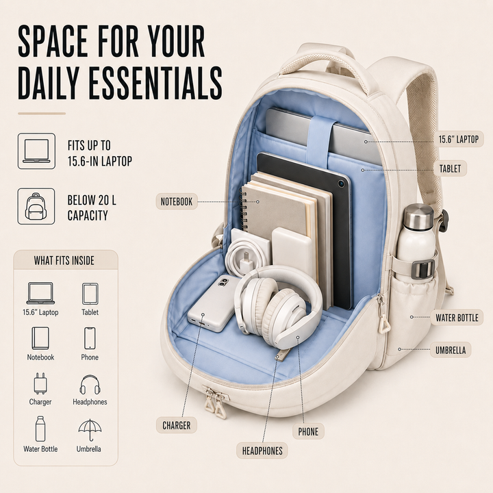 Top handle detail and quick access pockets on water resistant school bag