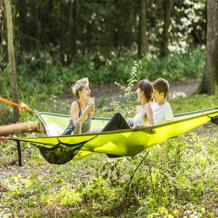 Group camping hammock showing spacious interior and sturdy webbing straps