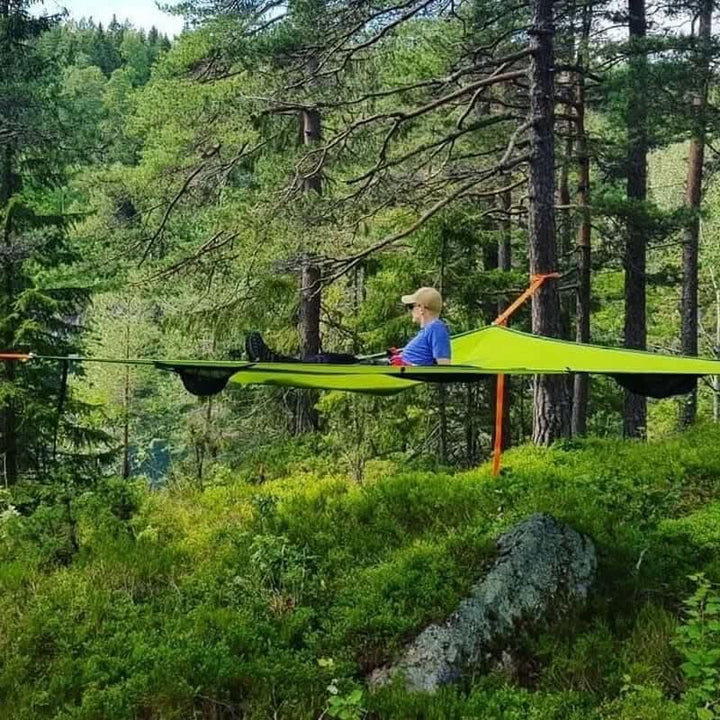 Outdoor gear multi-person hanging bed packed compactly for hiking trips