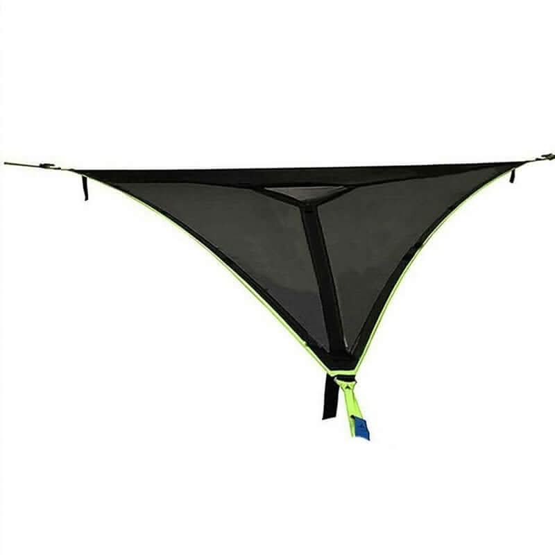 Backyard relaxation setup using a triangle multi-person camping hammock