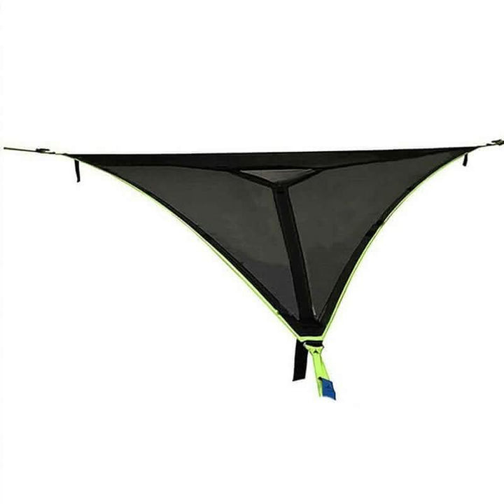 Backyard relaxation setup using a triangle multi-person camping hammock