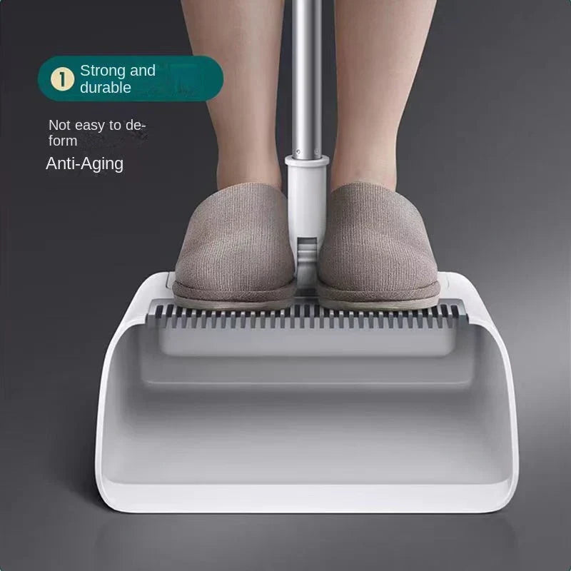 Close-up of the ergonomic broom handle and comfortable grip for easy floor sweeping