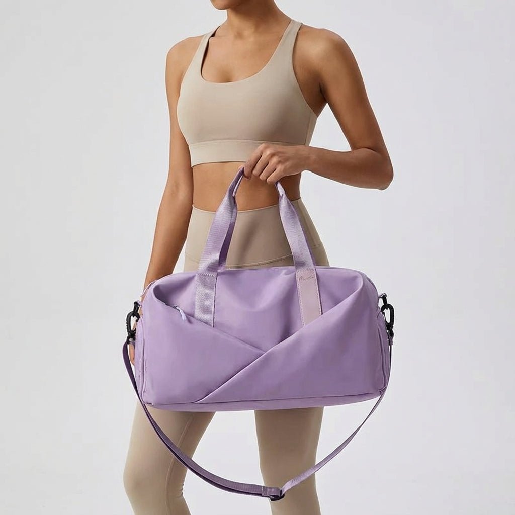 Travel fitness workout shoulder bag showing spacious interior compartment