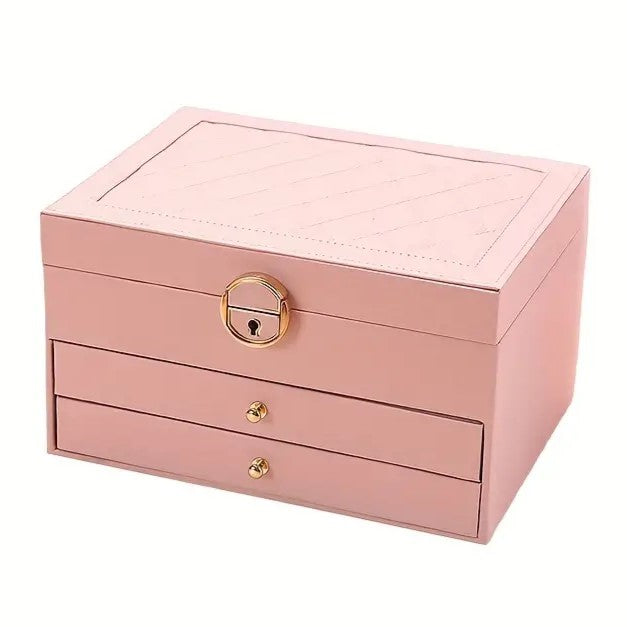 Pink multilayer jewellery storage box with drawer pulls