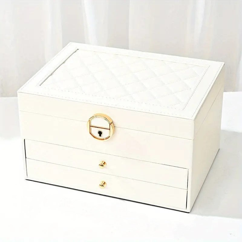 White multilayer jewellery storage box on a white surface