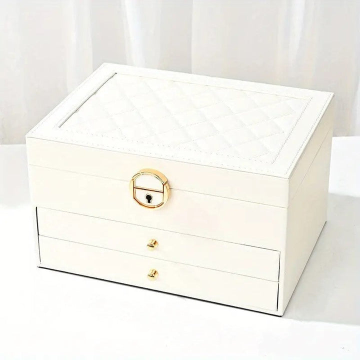 White multilayer jewellery storage box on a white surface