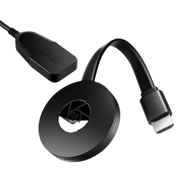 Black multimedia streaming stick with HDMI connector and WiFi cable