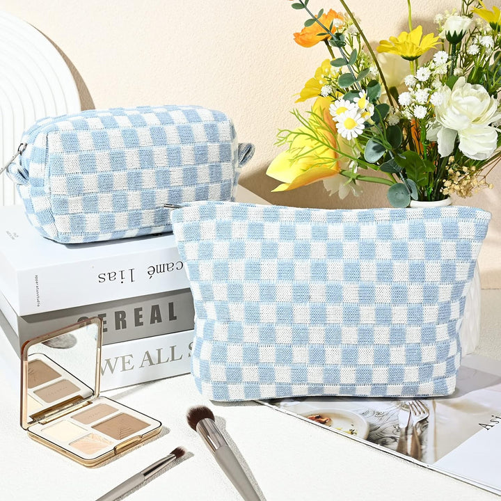 Checkered toiletry pouch designed for women travel convenience