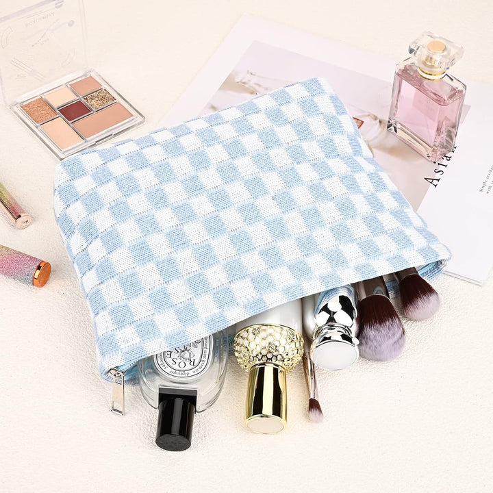 Versatile women beauty case with stylish checkered exterior