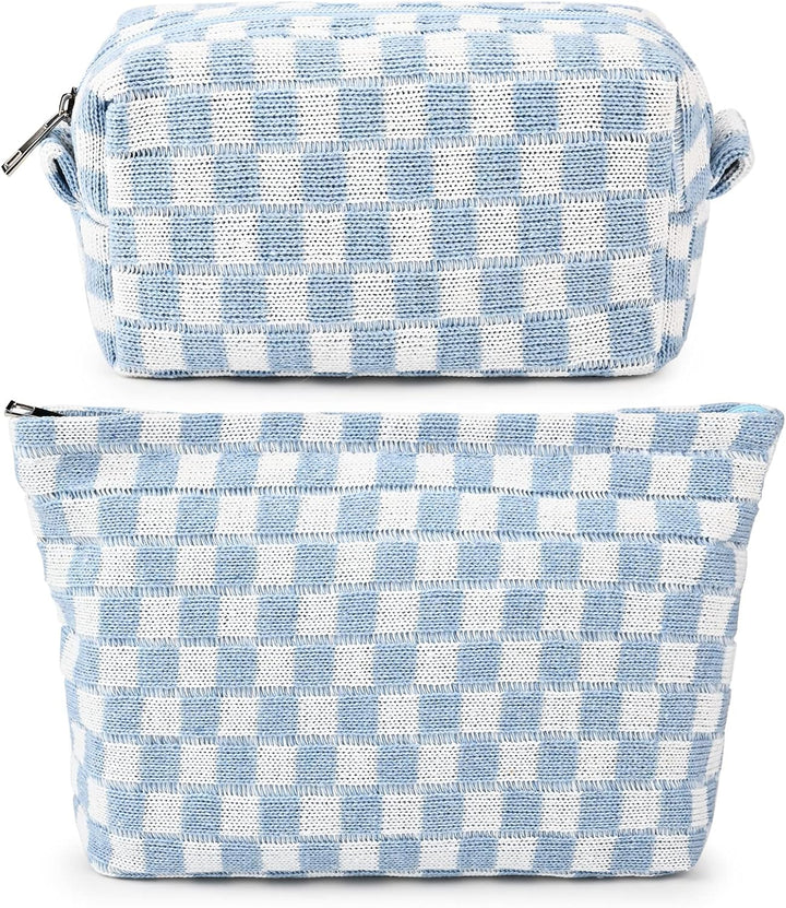 Trendy makeup bag organizer featuring a stylish checkered pattern
