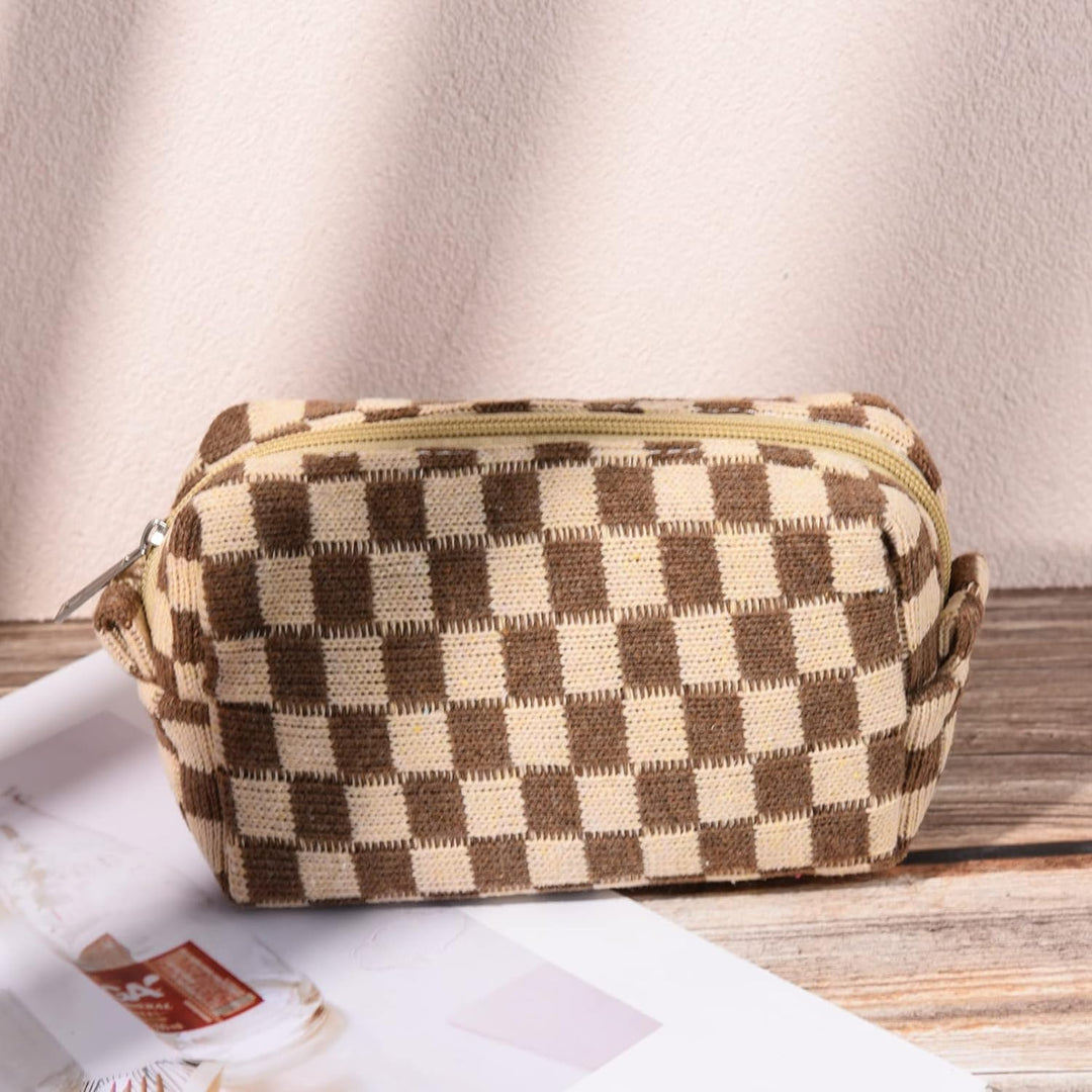 Elegant beauty case for makeup storage in checkered style