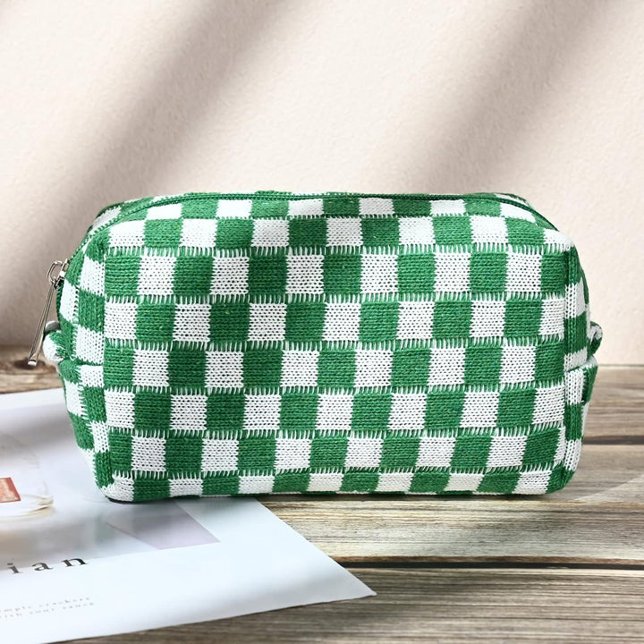 Portable beauty case and makeup organizer in checkered pattern