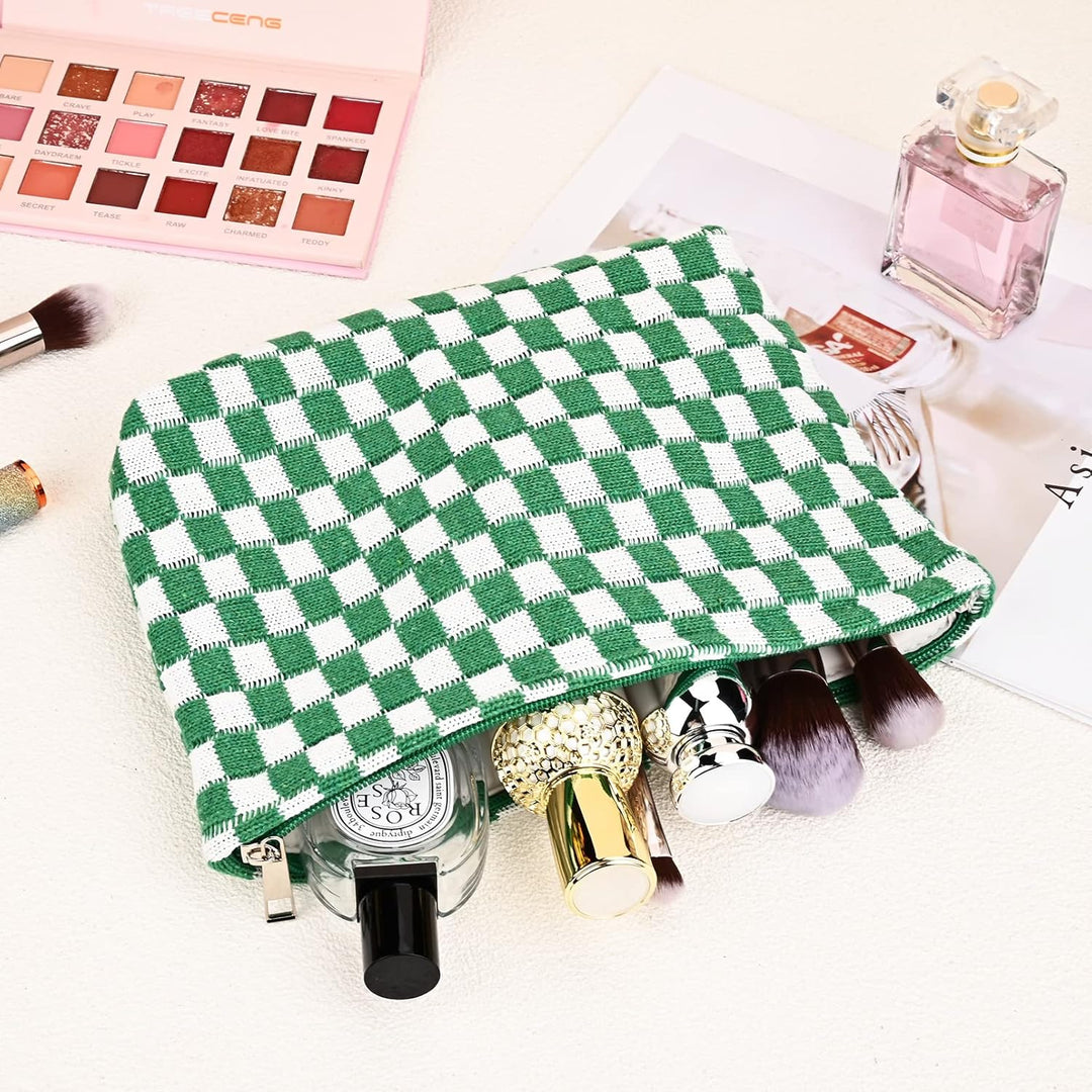 Stylish makeup pouch organizer featuring a classic checkered motif