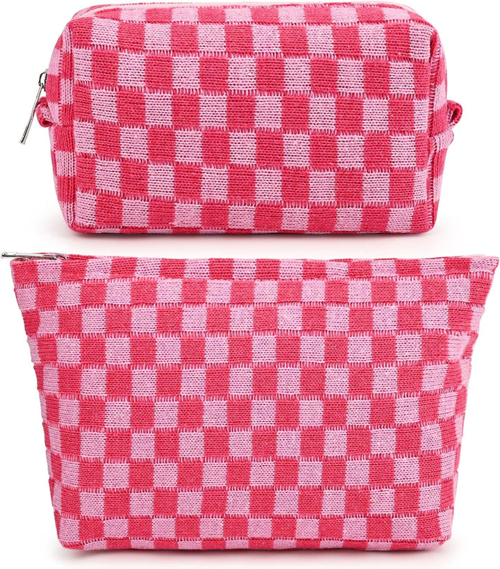 Chic beauty case for women accessories with checkered pattern