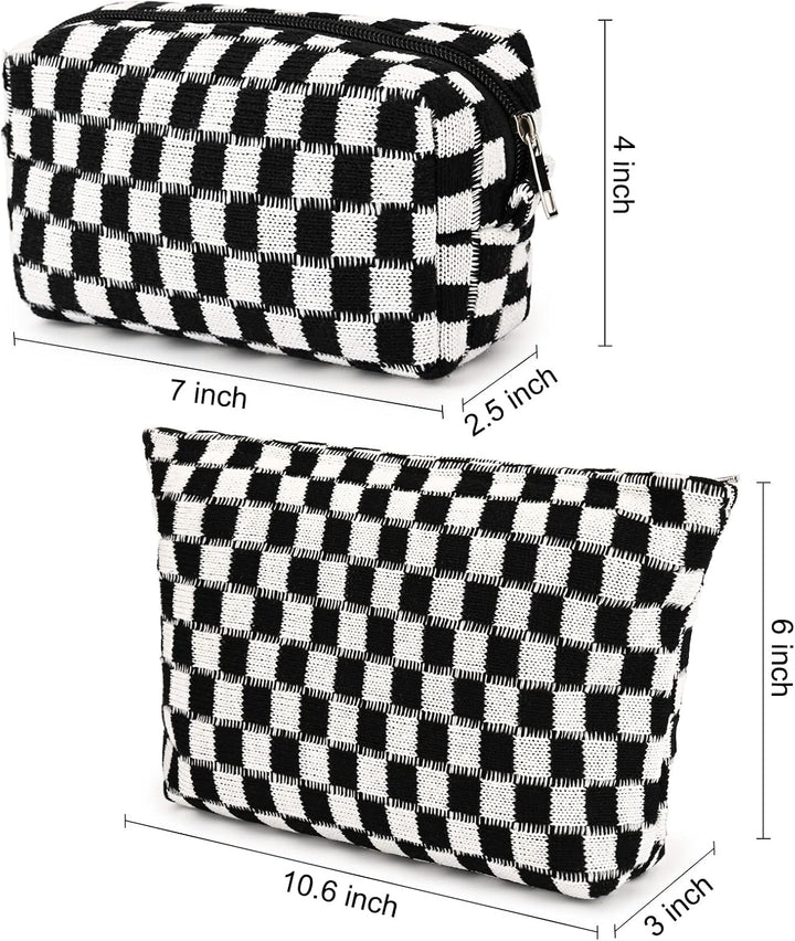 Stylish checkered makeup pouch for women and girls daily use