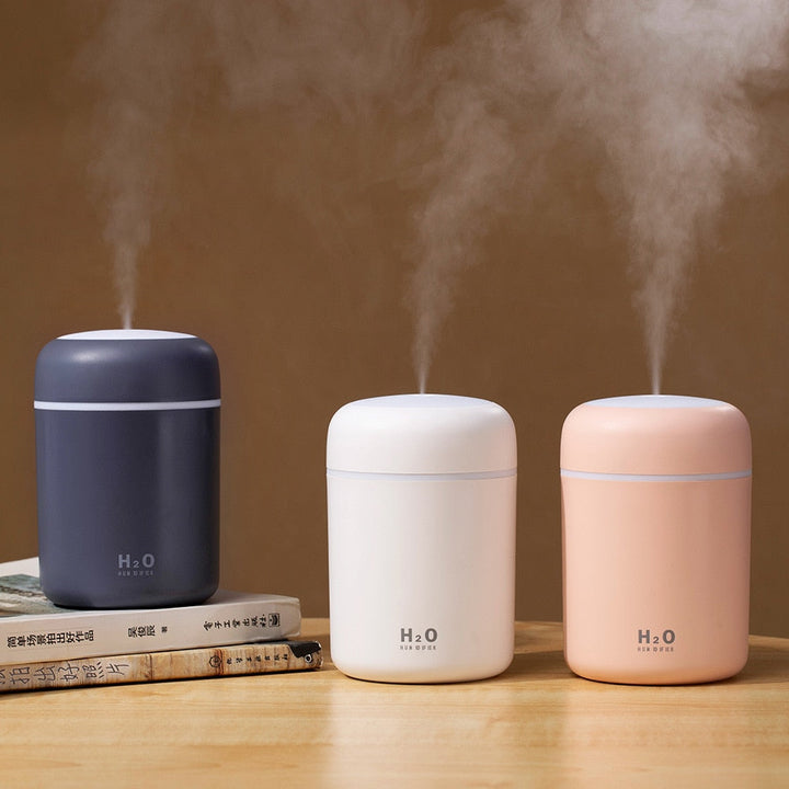 Handheld portable humidifier showing mist output and control button
