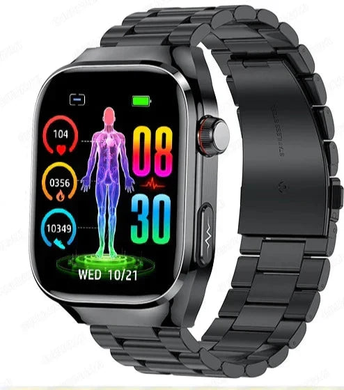 Wearable technology health watch with sleek silicone band on wrist