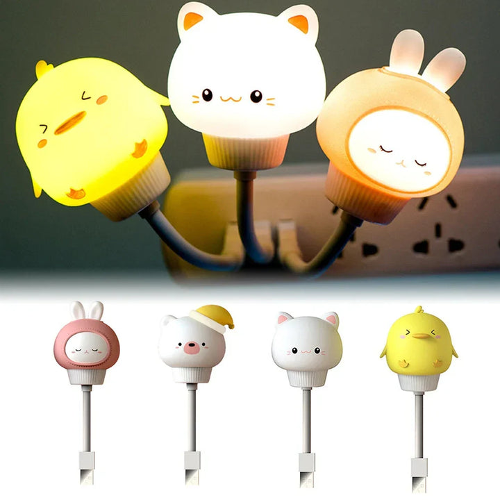 Four animal USB night light variants including duckling cat and bunny