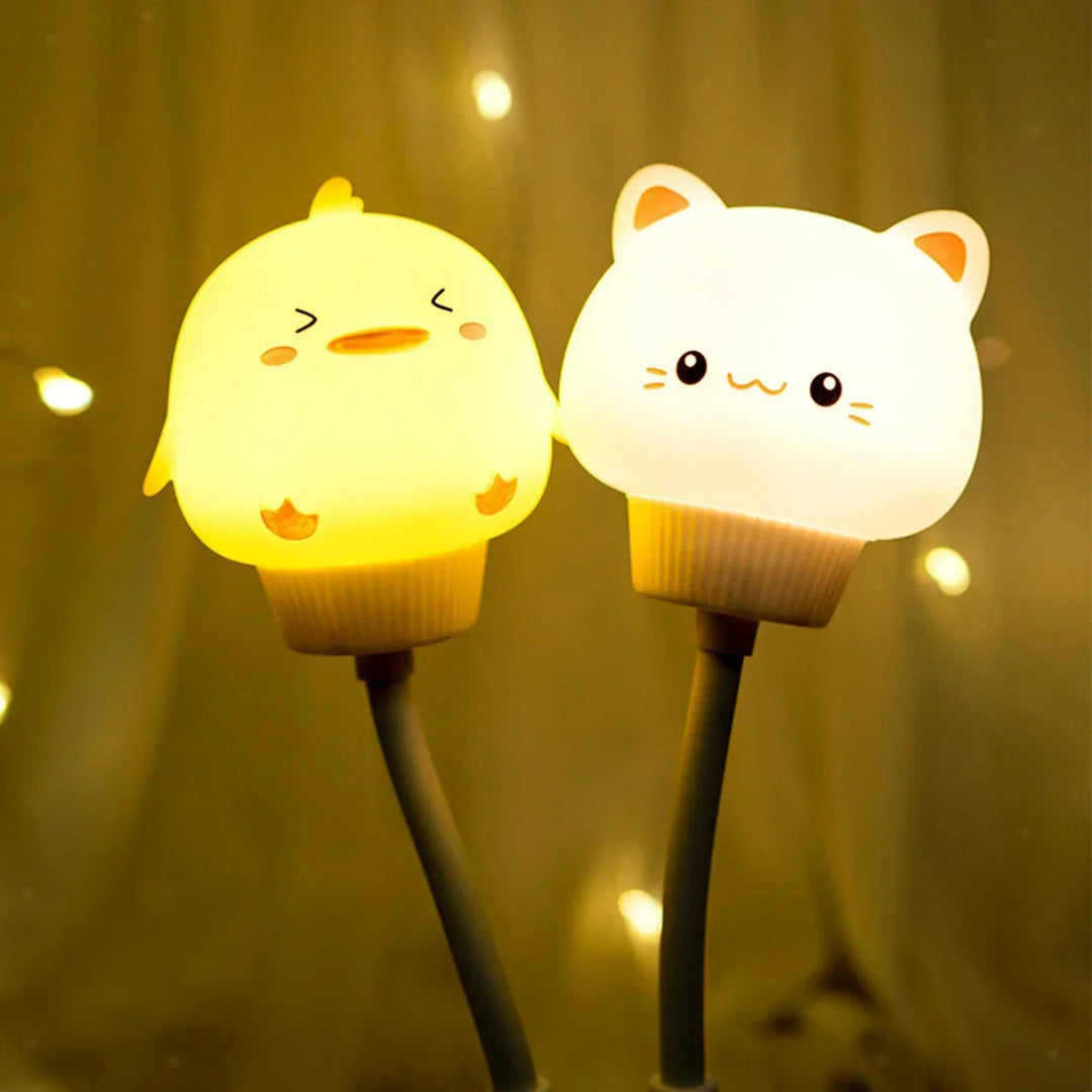 Cute USB LED animal night light glowing softly in a childs bedroom decor
