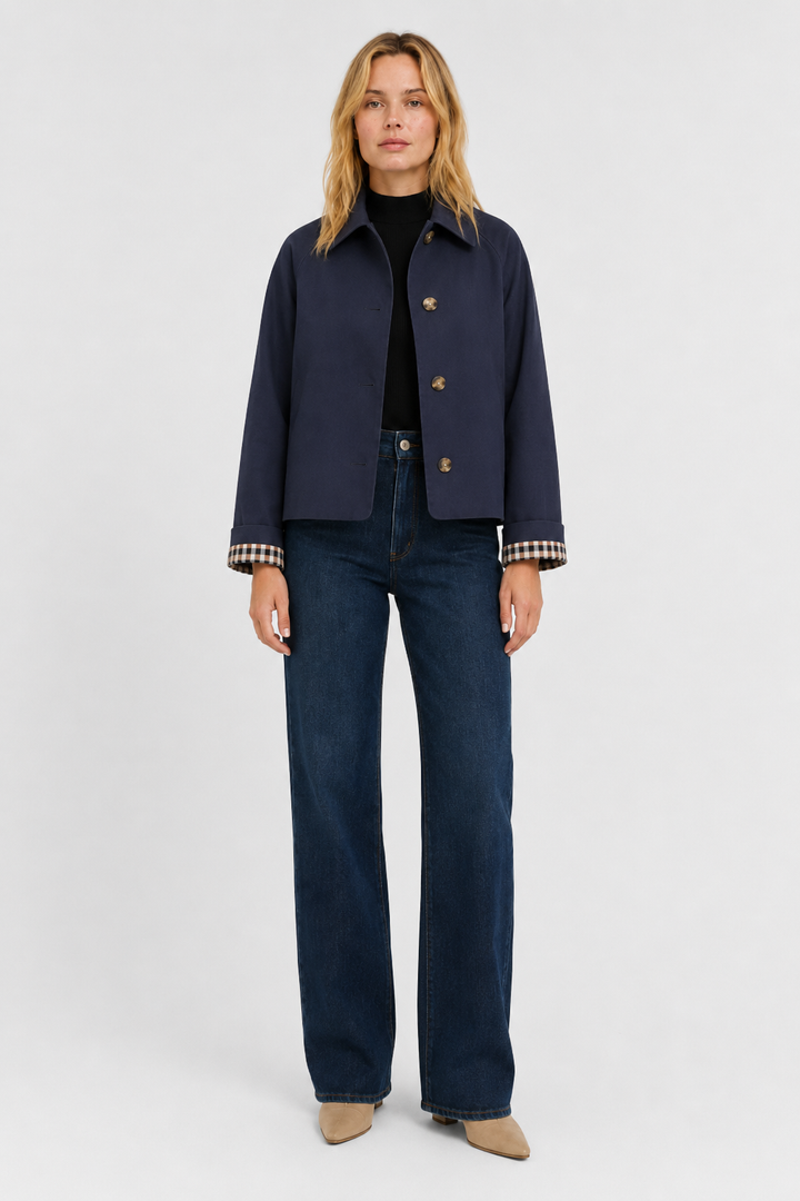 Womens relaxed fit jacket showing functional deep pockets