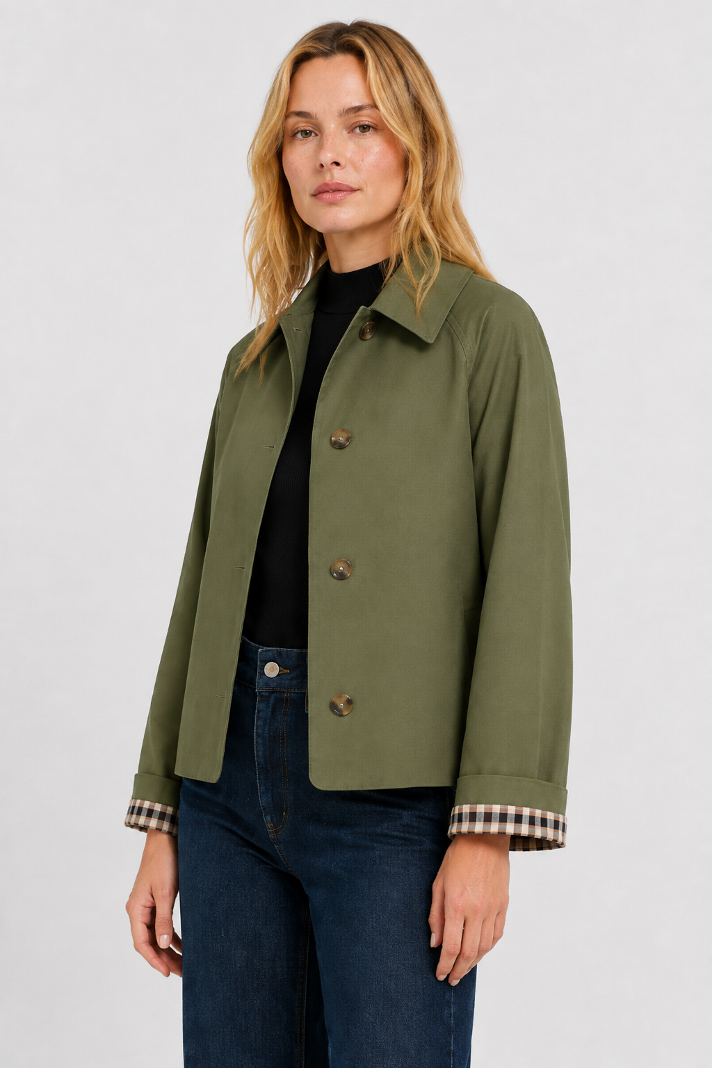 Detailed shot of zipper and closure on casual womens outerwear