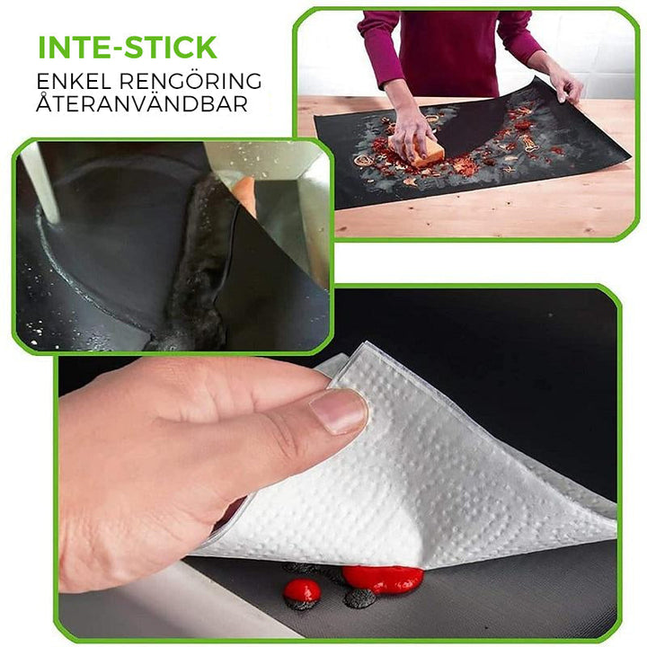 Non-stick grilling sheet preventing food from falling through BBQ grates