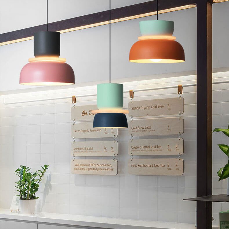 Modern decor LED hanging lamp with bold colorful shade design